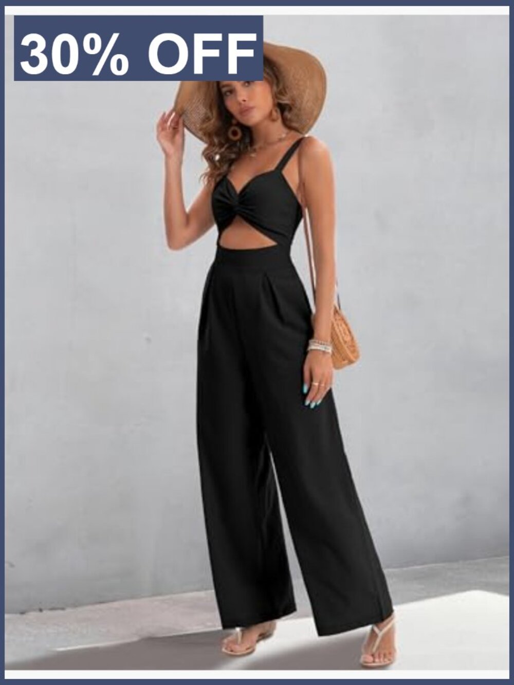 Dressy Sleeveless V Neck Wide Leg Jumpsuit with Pockets - Picture 5 of 7